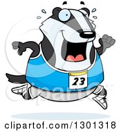 Cartoon Sweaty Chubby Badger Running A Track And Field Race