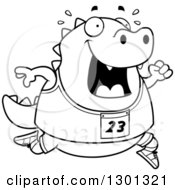 Cartoon Black And White Sweaty Chubby Lizard Running A Track And Field Race