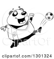 Poster, Art Print Of Cartoon Black And White Chubby Panda Kicking A Soccer Ball