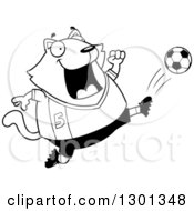 Poster, Art Print Of Cartoon Black And White Chubby Cat Kicking A Soccer Ball