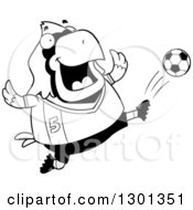 Poster, Art Print Of Cartoon Black And White Chubby Cardinal Bird Kicking A Soccer Ball