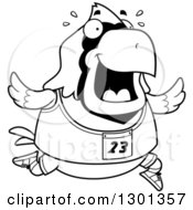 Poster, Art Print Of Cartoon Black And White Sweaty Chubby Cardinal Bird Running A Track And Field Race