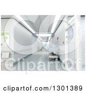 Clipart Of A 3d Hospital Corridor With A Gurney Royalty Free Illustration