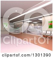 Clipart Of A 3d Pink Modern Clinic Operating Room And Lobby Royalty Free Illustration