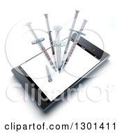 Clipart Of A 3d Smart Cell Phone With Syringes Inserted In The Screen Royalty Free Illustration