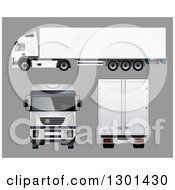 Poster, Art Print Of 3d White Cargo Big Rig Truck At Different Angles On Gray