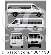 Clipart Of A 3d White Passenger Van At Different Angles On Gray Royalty Free Vector Illustration by vectorace