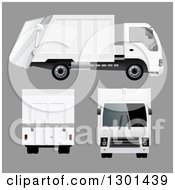 Poster, Art Print Of 3d White Garbage Truck At Different Angles On Gray