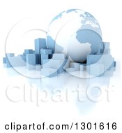 Clipart Of A 3d Blue And White Atlantic Earth Globe With Boxes And A Reflection On White Royalty Free Illustration