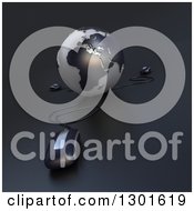 Clipart Of A 3d Black And Gray Globe Wired To Computer Mice Royalty Free Illustration