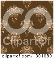 Poster, Art Print Of Background Pattern Of Seamless Beige Henna Flowers On Brown