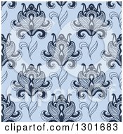 Clipart Of A Background Pattern Of Seamless Blue Henna Flowers Royalty Free Vector Illustration