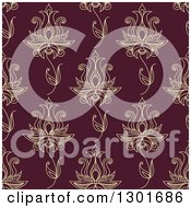 Clipart Of A Background Pattern Of Seamless Yellow Henna Flowers On Maroon Royalty Free Vector Illustration