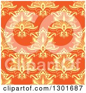 Clipart Of A Seamless Pattern Background Of Yellow Lotus Henna Flowers On Orange Royalty Free Vector Illustration