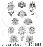 Poster, Art Print Of Black And White Henna And Lotus Flowers 6
