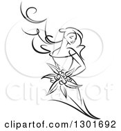 Clipart Of A Sketched Black And White Bride Holding A Bouquet 3 Royalty Free Vector Illustration