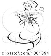 Poster, Art Print Of Sketched Black And White Bride Holding A Bouquet 5