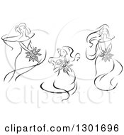Poster, Art Print Of Sketched Black And White Brides Holding Bouquets