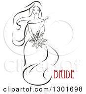 Clipart Of A Sketched Black And White Bride Holding A Bouquet Of Flowers With Red Text 10 Royalty Free Vector Illustration