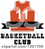 Clipart Of A Blank Black Banner Over An Orange Basketball Jersey Over Text Royalty Free Vector Illustration
