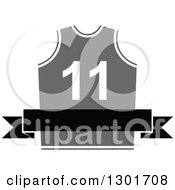 Clipart Of A Blank Black Banner Over A Gray Basketball Jersey Royalty Free Vector Illustration