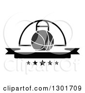 Poster, Art Print Of Blank Black Banner With A Basketball And Hoop