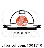 Blank Black Banner With An Orange Basketball And Hoop