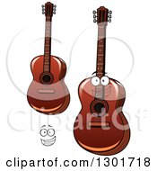 Clipart Of A Cartoon Happy Face And Acoustic Guitars Royalty Free Vector Illustration
