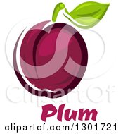 Clipart Of A Purple Plum And Leaf Over Text Royalty Free Vector Illustration