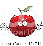 Poster, Art Print Of Cartoon Red Apple Character Holding Up A Finger And A Thumb