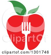 Poster, Art Print Of Red Apple And Silhouetted Fork Vegetarian Food Design
