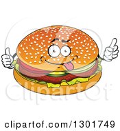 Poster, Art Print Of Cartoon Goofy Hamburger Character Giving A Thumb Up And Pointing