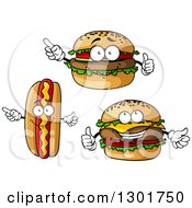 Clipart Of Cartoon Hot Dog Cheeseburger And Hamburger Characters Royalty Free Vector Illustration