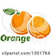 Clipart Of A Half And Whole Orange With Text Royalty Free Vector Illustration