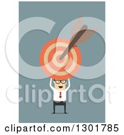 Poster, Art Print Of Flat Modern White Businessman Holding A Target With An Arrow Over Blue