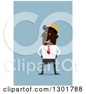 Clipart Of A Flat Modern Black Businessman King Over Blue Royalty Free Vector Illustration