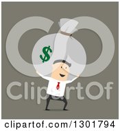 Poster, Art Print Of Flat Modern White Businessman Carrying A Money Sack Over Green