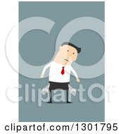Clipart Of A Flat Modern White Businessman With Turned Out Pockets Over Blue Royalty Free Vector Illustration by Vector Tradition SM