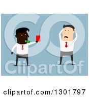 Flat Modern Black Businessman Firing A White Employee And Giving Him A Red Slip Over Blue