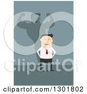 Poster, Art Print Of Flat Modern White Businessman With A Strong Shadow Over Blue