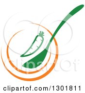 Poster, Art Print Of Green Carrot And Spoon Over An Orange Plate Vegetarian Food Design