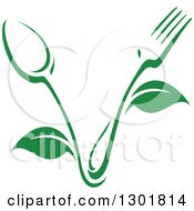 Poster, Art Print Of Green Fork And Spoon Plant Vegetarian Food Design