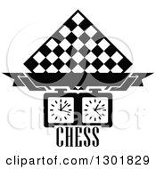 Poster, Art Print Of Black And White Chess Board Diamond Blank Banner Timer And Text
