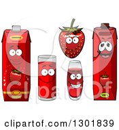 Clipart Of A Smiling Strawberry Character And Juice 2 Royalty Free Vector Illustration