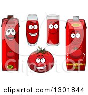 Clipart Of A Happy Red Tomato Character And Juice 2 Royalty Free Vector Illustration