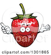 Clipart Of A Goofy Strawberry Character Presenting And Pointing Royalty Free Vector Illustration