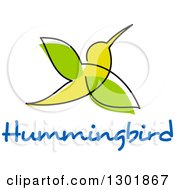 Poster, Art Print Of Sketched Green Hummingbird Over Blue Text