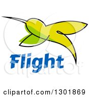 Poster, Art Print Of Sketched Green Hummingbird Over Blue Flight Text