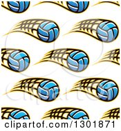 Clipart Of A Seamless Pattern Background Of Blue Volleyballs And Net Trails Royalty Free Vector Illustration