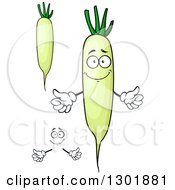 Clipart Of A Cartoon Happy Face Hands And Daikon Radishes Royalty Free Vector Illustration